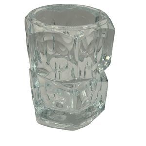 Vintage MCM Bohemian Block Czech Elements Crystal 4. 5 " Votive/ Candle Holder